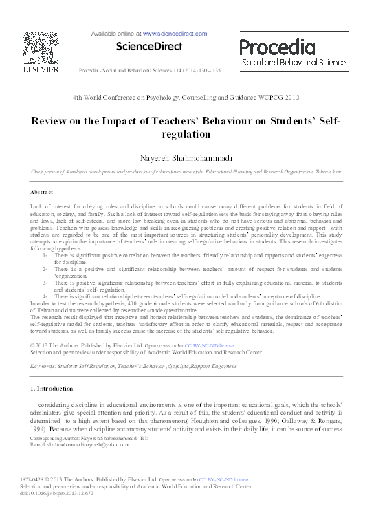 (PDF) ScienceDirect Review on the Impact of Teachers' Behaviour on