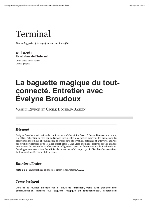 (PDF) La baguette magique du tout-connecté. Entretien avec Évelyne Broudoux