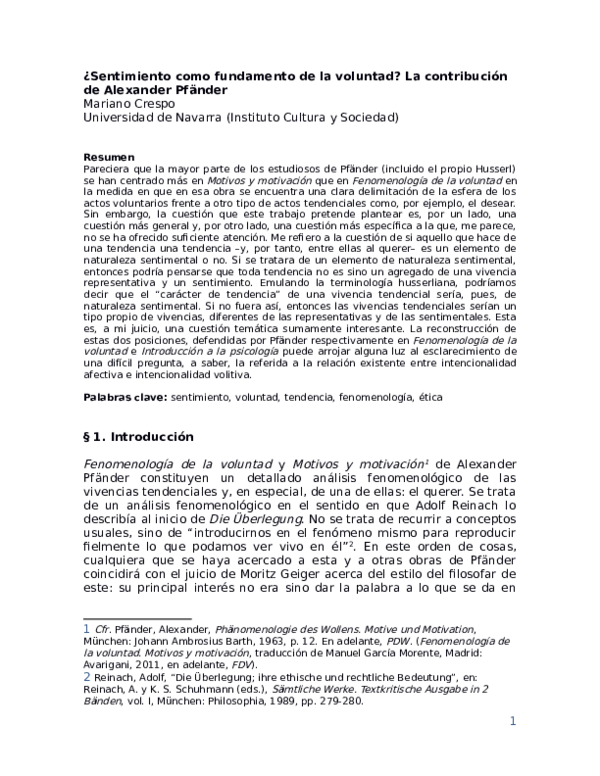 (PDF) ¿Sentimiento como fundamento de la voluntad? La contribución de