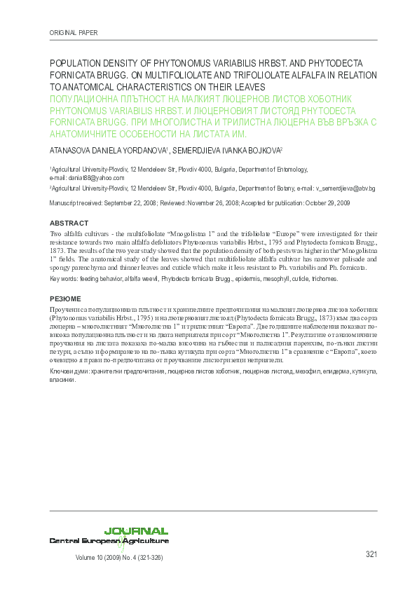 (PDF) Population Density of Phytonomus Variabilis Hrbst. And Phytodecta ...