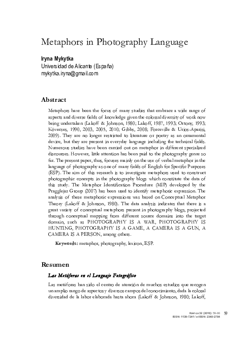 (PDF) Metaphors in Photography Language