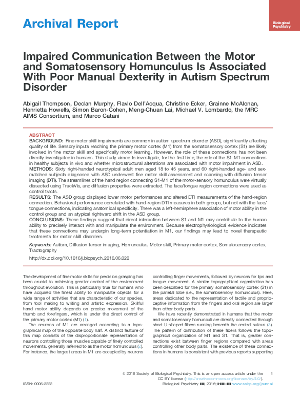 (PDF) Impaired Communication Between the Motor and Somatosensory