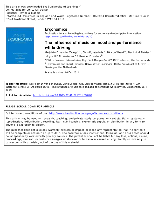 (PDF) The influence of music on mood and performance while driving