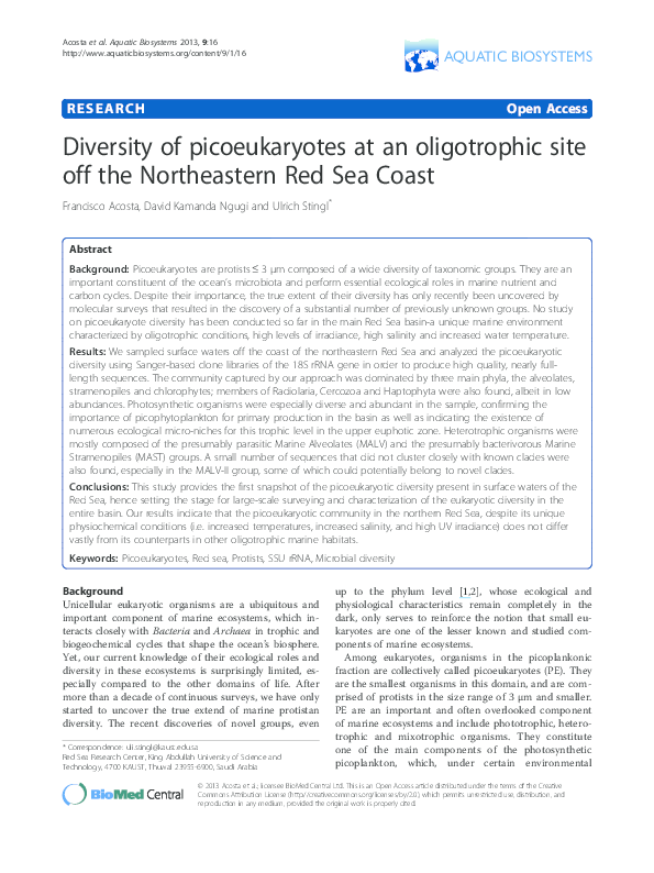 (PDF) Diversity of picoeukaryotes at an oligotrophic site off the ...