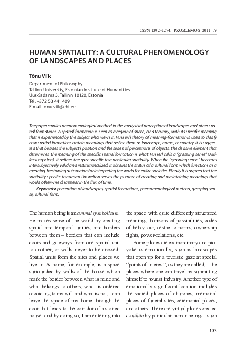 (PDF) Human Spatiality: A Cultural Phenomenology of Landscapes and Places
