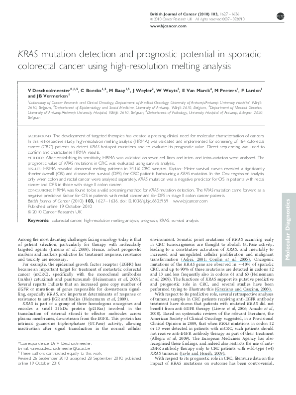 (PDF) KRAS mutation detection and prognostic potential in sporadic ...