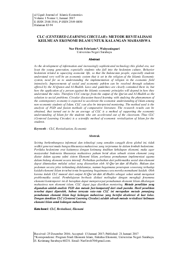 (PDF) CLC (CENTERED LEARNING CIRCULAR): METODE REVITALISASI KEILMUAN ...