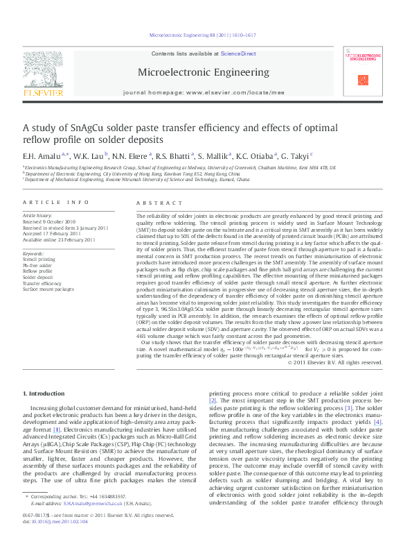 (PDF) A study of SnAgCu solder paste transfer efficiency and effects of ...