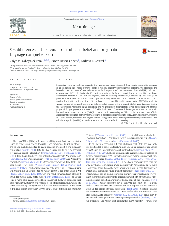 (PDF) Sex differences in the neural basis of false-belief and pragmatic ...