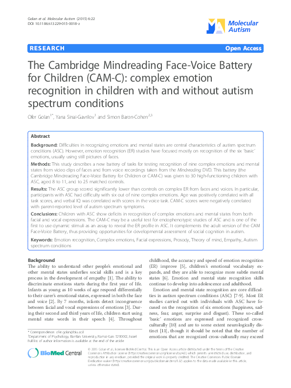 (PDF) The Cambridge Mindreading Face-Voice Battery for Children (CAM-C ...