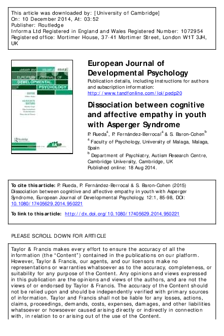 (PDF) Dissociation between cognitive and affective empathy in youth ...