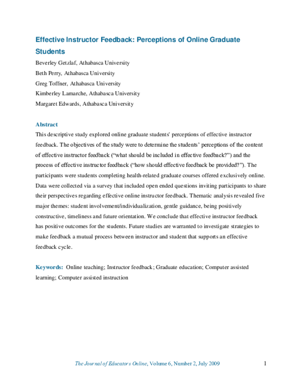 (PDF) Effective Instructor Feedback: Perceptions of Online Graduate ...