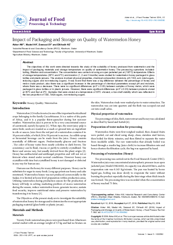 (PDF) Journal of Food Processing & Technology Impact of Packaging and