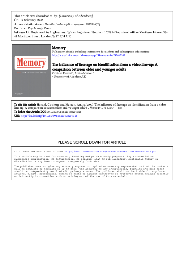 (PDF) The influence of face age on identification from a video lineup A comparison between