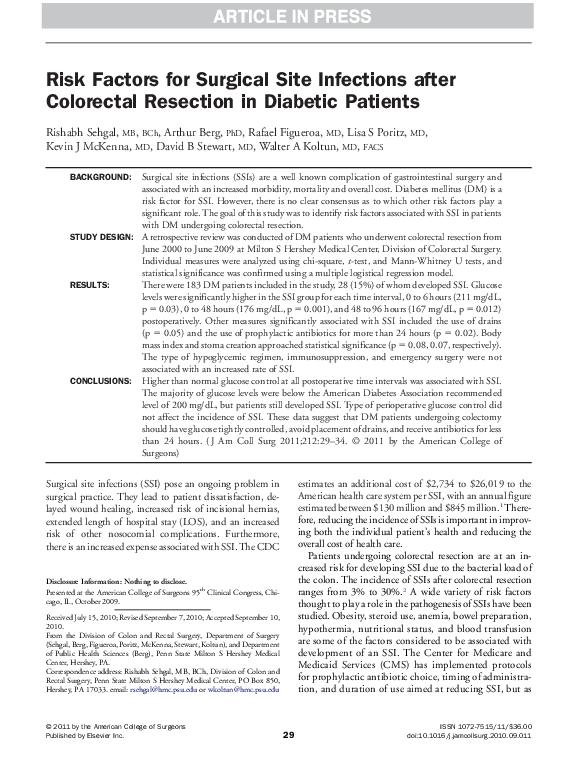 (PDF) Risk Factors for Surgical Site Infections after Colorectal ...