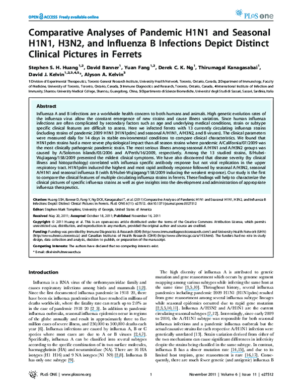 (PDF) Comparative Analyses of Pandemic H1N1 and Seasonal H1N1, H3N2 ...