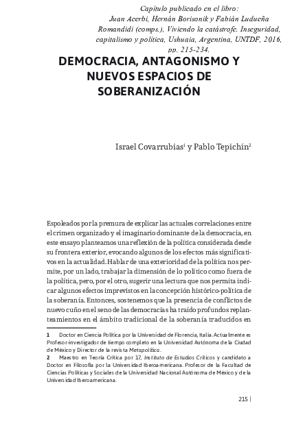Democracia, antagonismo y nuevos espacios de soberanización