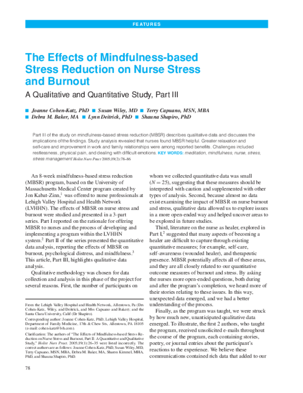 (PDF) The Effects of Mindfulness-based Stress Reduction on Nurse Stress ...