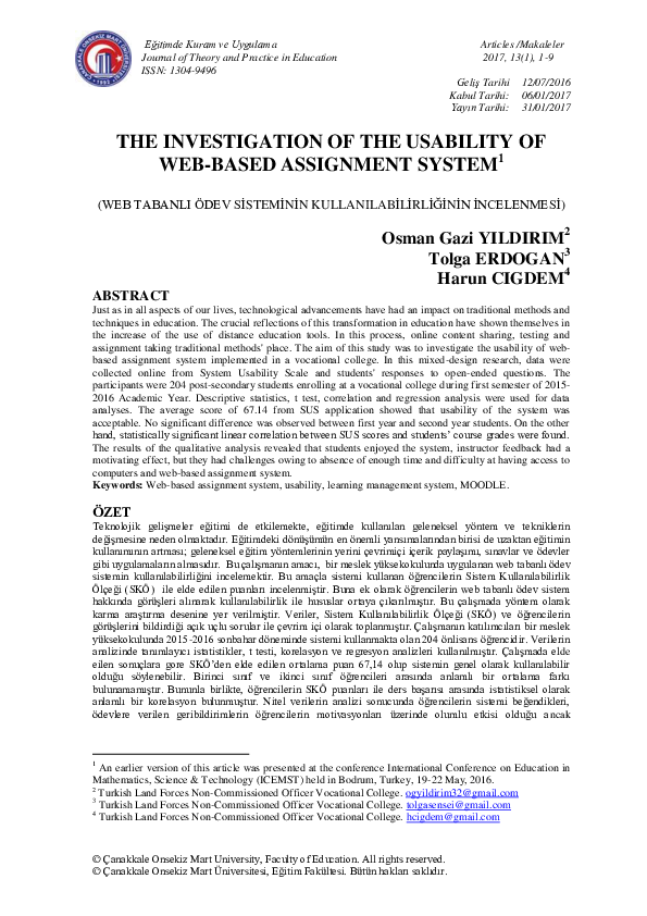 (PDF) THE INVESTIGATION OF THE USABILITY OF WEB-BASED ASSIGNMENT SYSTEM