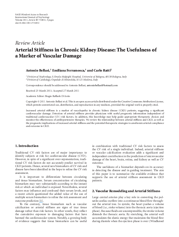 (PDF) Arterial stiffness in chronic kidney disease: the usefulness of a ...
