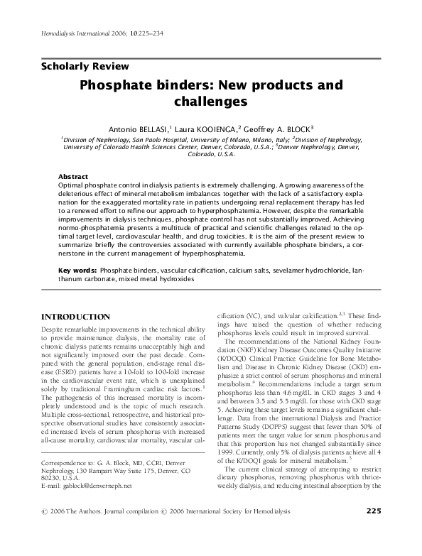 (PDF) Phosphate binders New products and challenges Antonio Bellasi