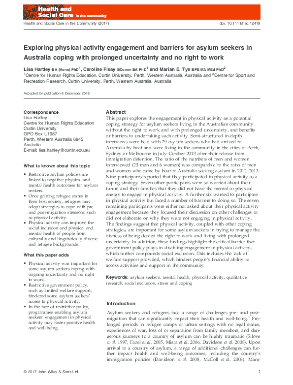(PDF) Exploring physical activity engagement and barriers for asylum ...