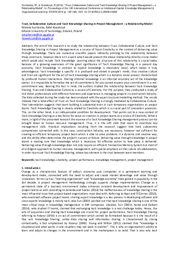 (PDF) Trust, Collaborative Culture and Tacit Knowledge Sharing in ...