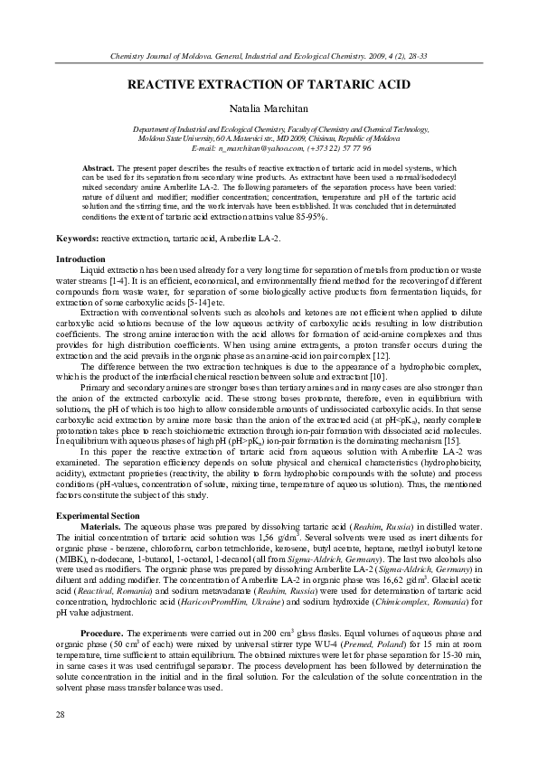 (PDF) REACTIVE EXTRACTION OF TARTARIC ACID