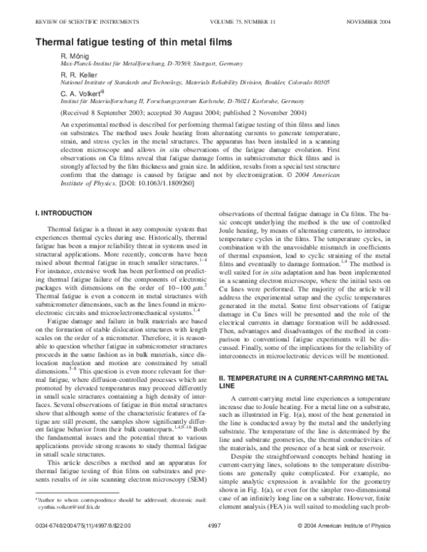 (PDF) Thermal fatigue testing of thin metal films