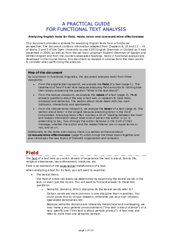 (PDF) A PRACTICAL GUIDE FOR FUNCTIONAL TEXT ANALYSIS