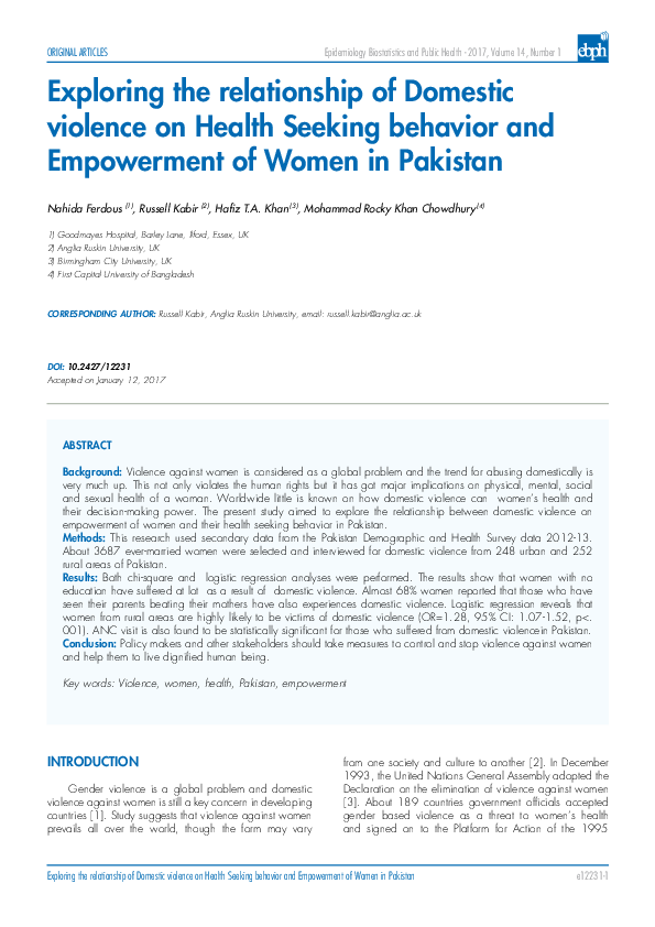 (PDF) Exploring the relationship of Domestic violence on Health Seeking ...