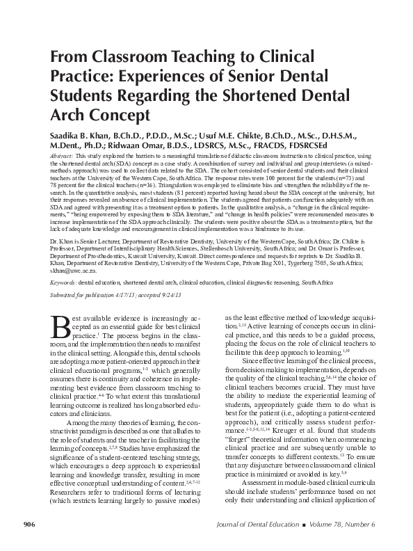 (PDF) From classroom teaching to clinical practice: experiences of ...