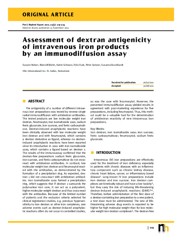 (PDF) Assessment of Dextran Antigenicity of Intravenous Iron
