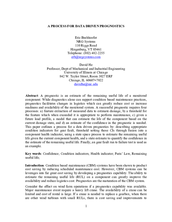 (PDF) A PROCESS FOR DATA DRIVEN PROGNOSTICS
