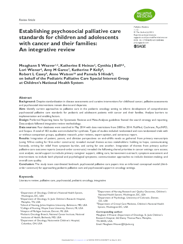 (PDF) Establishing psychosocial palliative care standards for children ...