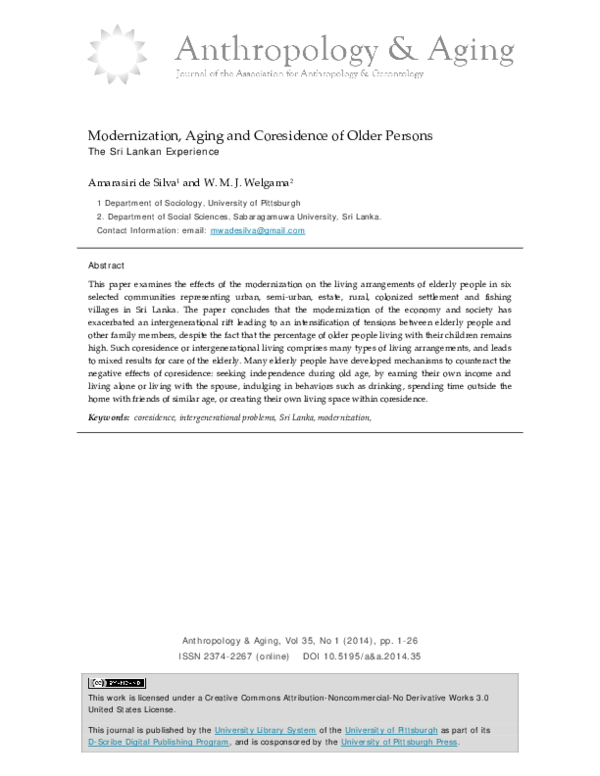 (PDF) Modernization, Aging and Coresidence of Older Persons: the Sri ...