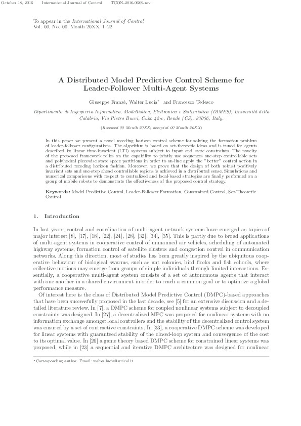(PDF) A Distributed Model Predictive Control Scheme for Leader-Follower ...