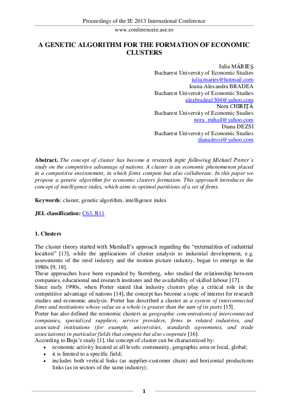 (PDF) A Genetic Algorithm for the Formation of Economic Clusters