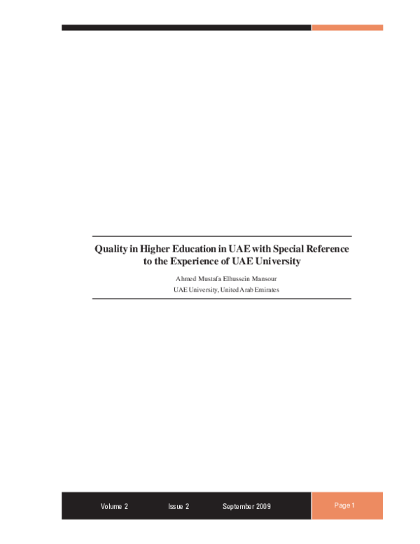 (PDF) Quality in Higher Education in UAE with Special Reference to the ...