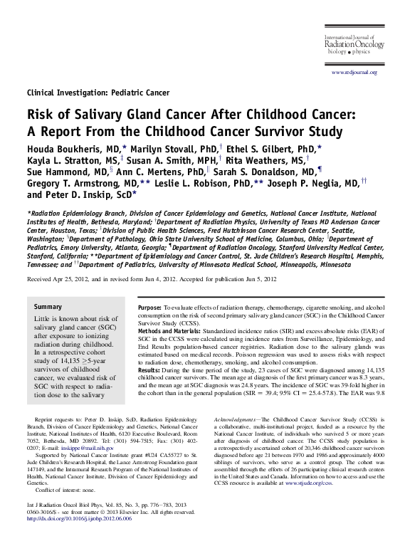 (PDF) Risk of Salivary Gland Cancer After Childhood Cancer: A Report ...