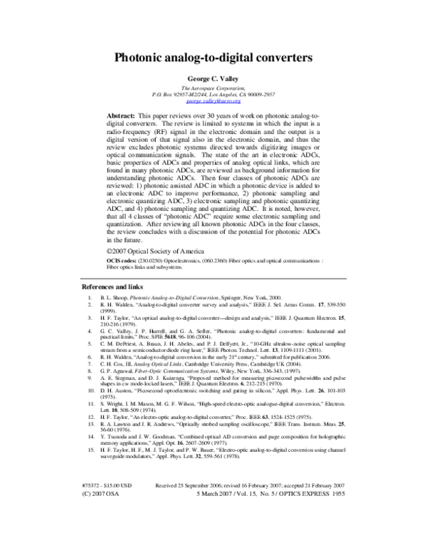 (PDF) Photonic analogtodigital converters riaj hasib Academia.edu