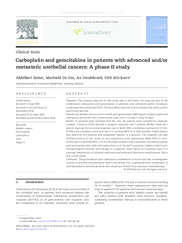 (PDF) Carboplatin and gemcitabine in patients with advanced and/or ...
