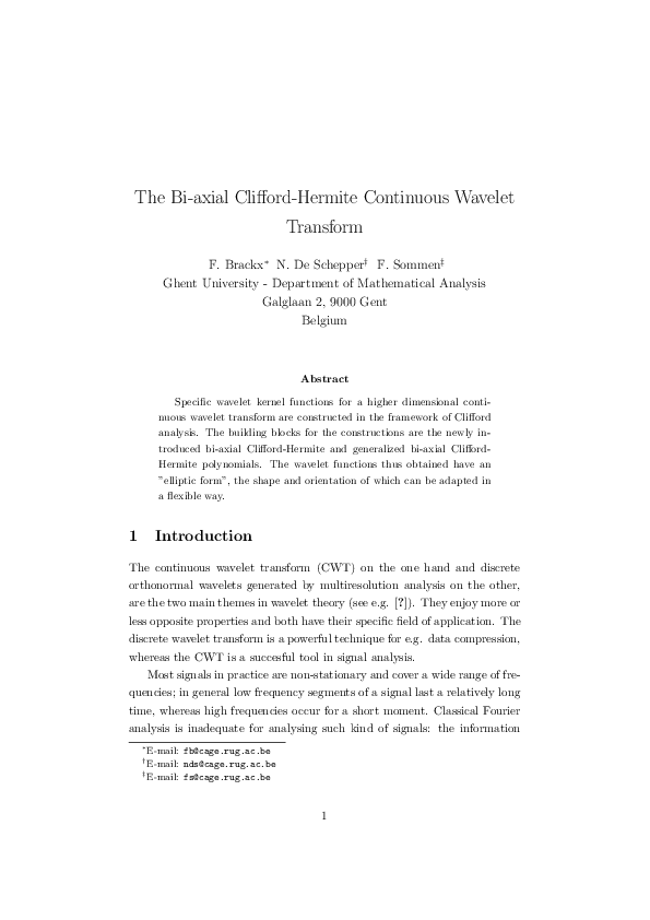 (PDF) The bi-axial Clifford-Hermite continuous wavelet transform