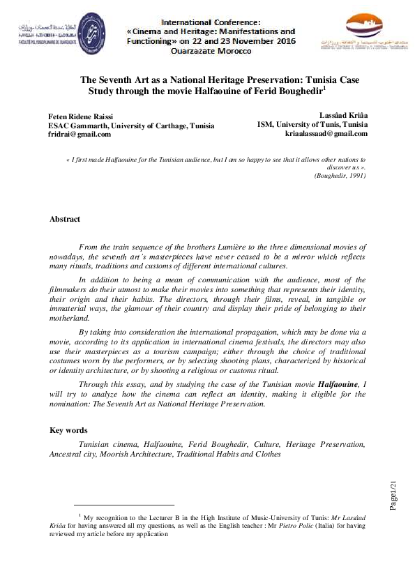  PDF The Seventh Art As A National Heritage Preservation Tunisia Case