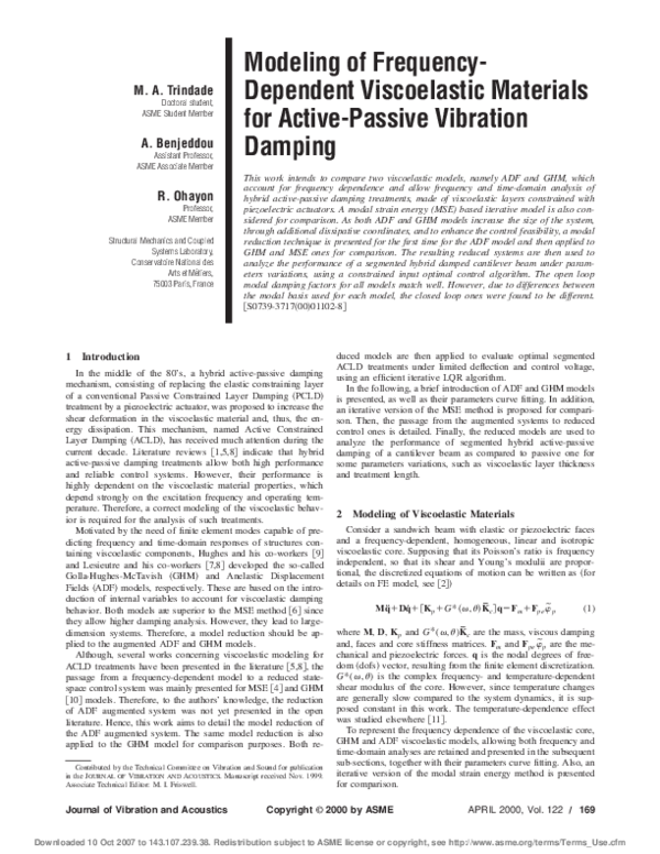(PDF) Modeling of frequeneydependent viscoelastic materials for active