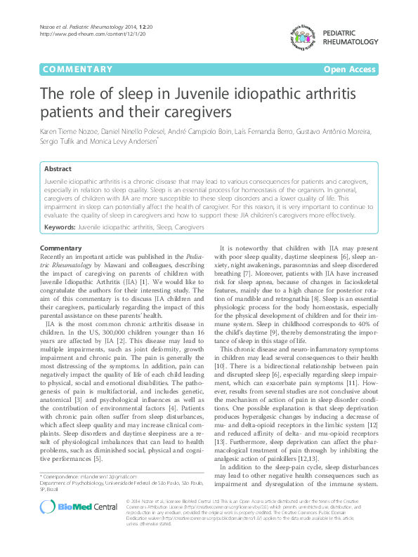 (PDF) The role of sleep in Juvenile idiopathic arthritis patients and ...