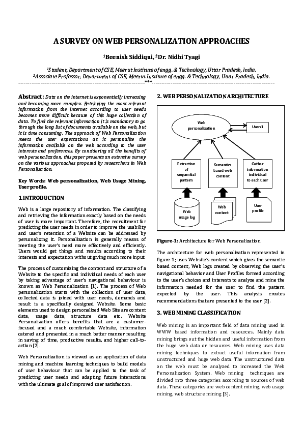 (PDF) A SURVEY ON WEB PERSONALIZATION APPROACHES