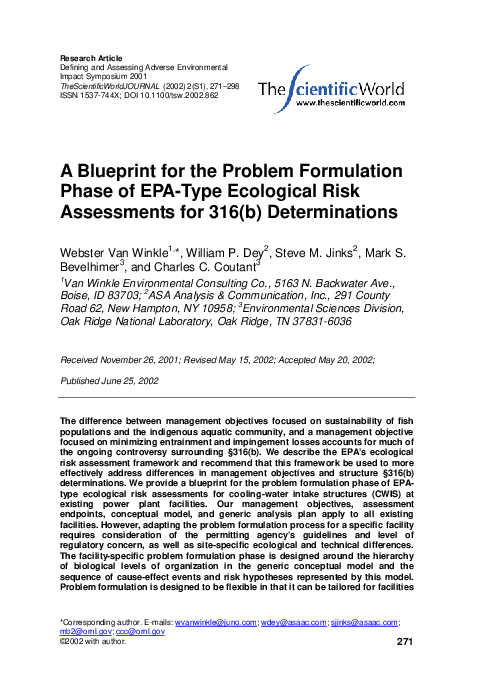 (PDF) A Blueprint for the Problem Formulation Phase of EPA-Type ...