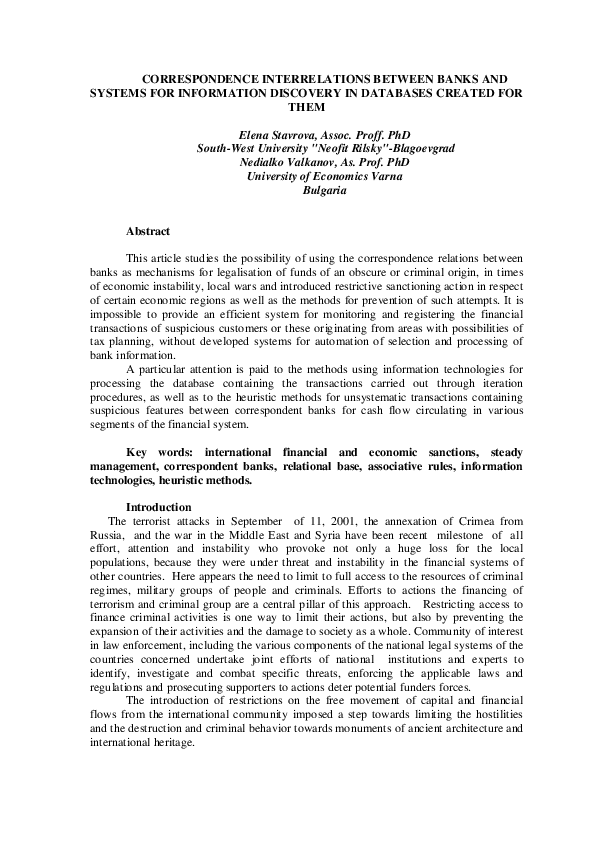 (PDF) CORRESPONDENCE INTERRELATIONS BETWEEN BANKS AND SYSTEMS FOR