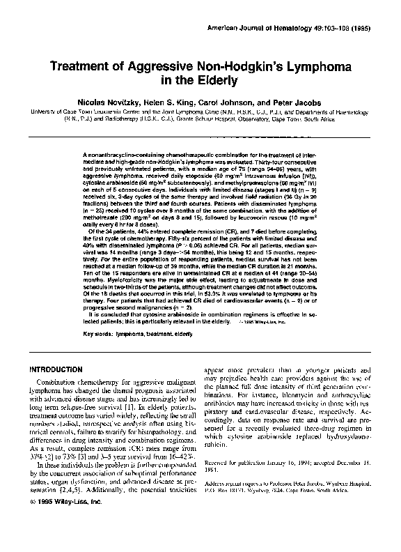 (PDF) Biological and clinical features of non-Hodgkin's lymphoma in the ...
